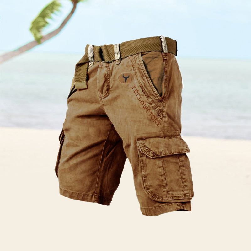 Men's Belted Utility Shorts in Cotton Twill — Relaxed Fit with Multiple Cargo Pockets for Summer Travel and Weekend Wear | Koossa