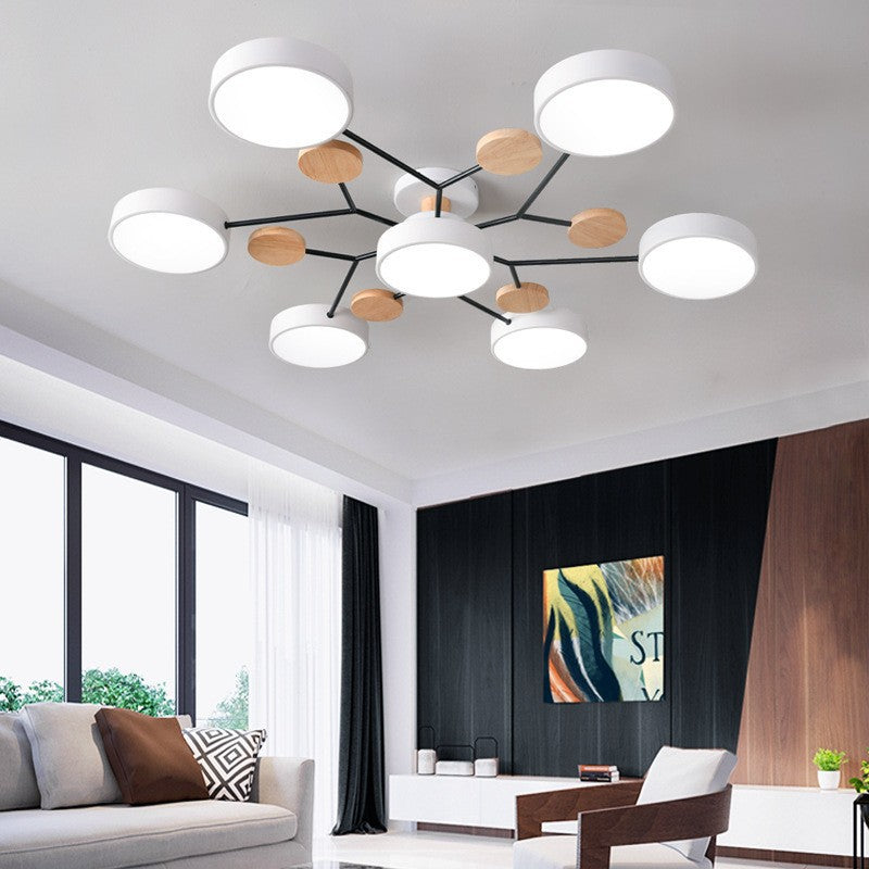 Scandinavian LED Flush Mount Ceiling Light, 35 in Dimmable Wood & Iron Fixture for Bedroom, Living Room, Kitchen, Dining Room, Hallway | Lonoma