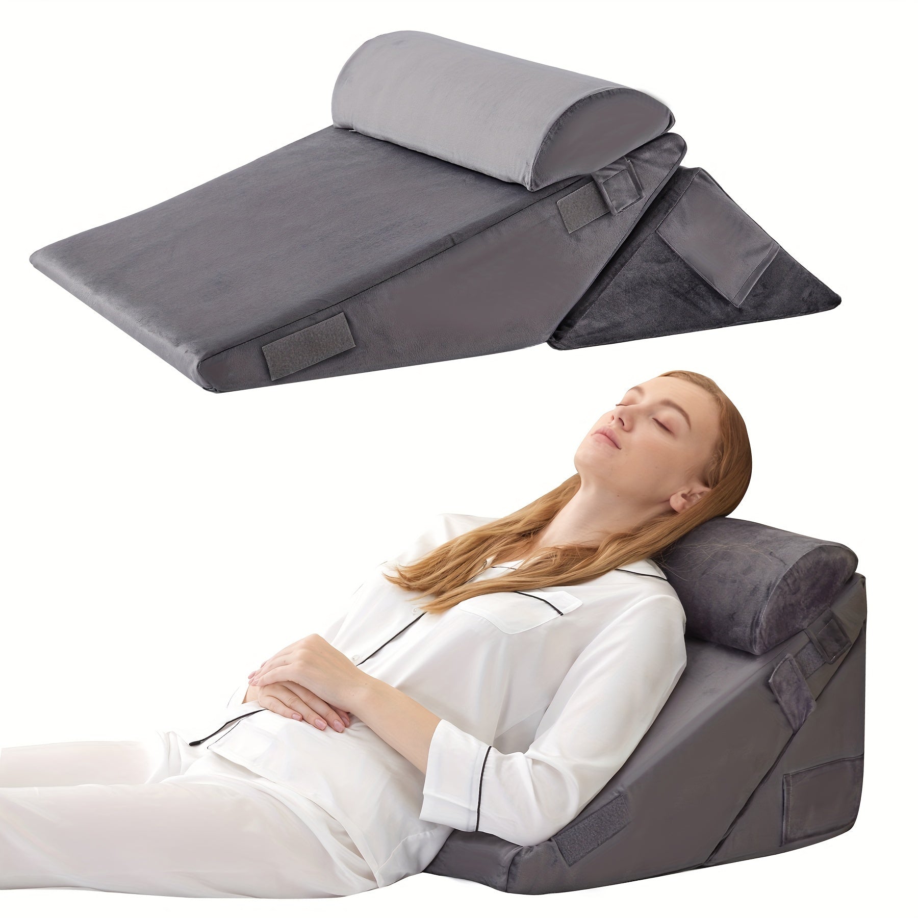 Coussin triangulaire ergonomique à mémoire de forme pour soutien dos jambes genoux position surélevée confort | Koossa