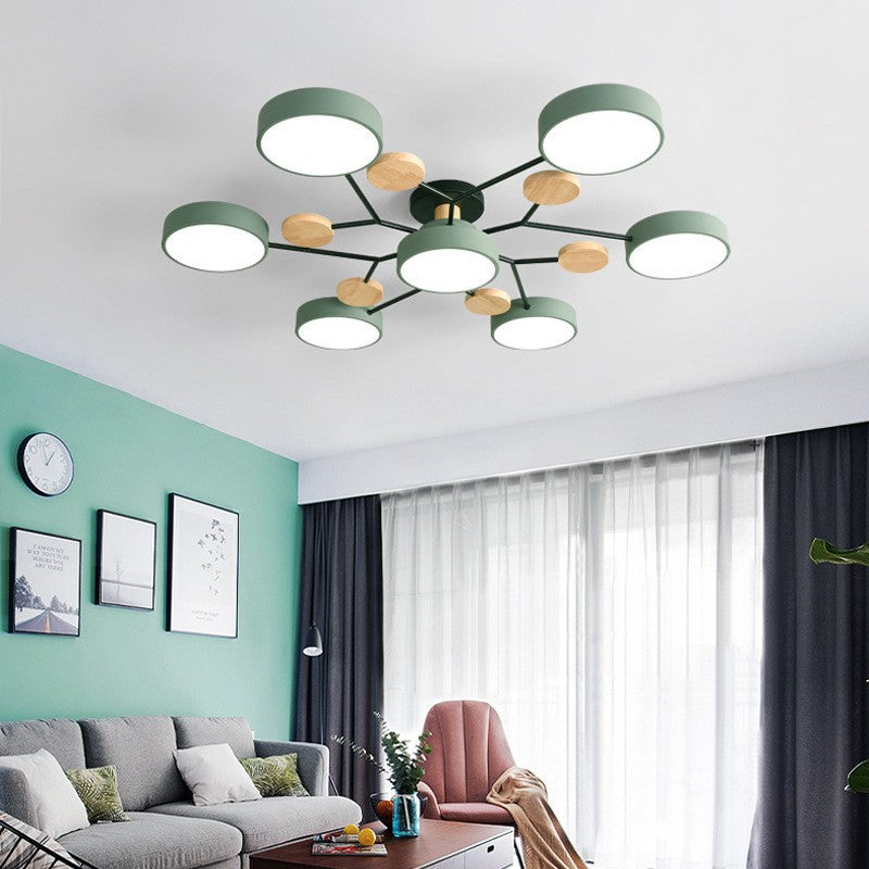 Scandinavian LED Flush Mount Ceiling Light, 35 in Dimmable Wood & Iron Fixture for Bedroom, Living Room, Kitchen, Dining Room, Hallway | Lonoma