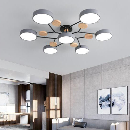 Scandinavian LED Flush Mount Ceiling Light, 35 in Dimmable Wood & Iron Fixture for Bedroom, Living Room, Kitchen, Dining Room, Hallway | Lonoma