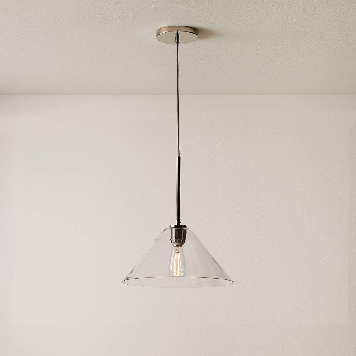 Tapered Glass Hanging Fixture with Metal Canopy – E26 Socket – Dimmable for Dining Room, Island, Entryway | Lonoma