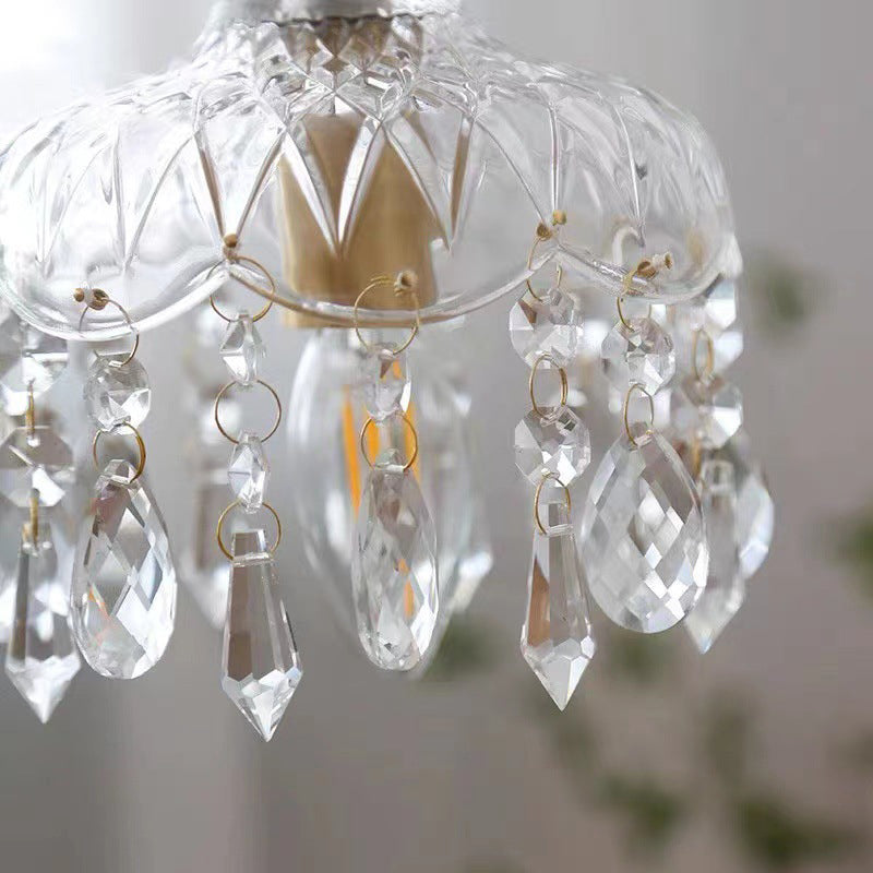 Suspension cristal cuivre E14 motif fleur K9 chambre entrée hall ambiance vintage romantique éclat raffiné | Koossa