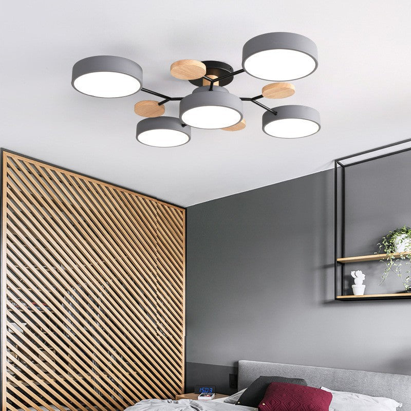 Scandinavian LED Flush Mount Ceiling Light, 35 in Dimmable Wood & Iron Fixture for Bedroom, Living Room, Kitchen, Dining Room, Hallway | Lonoma