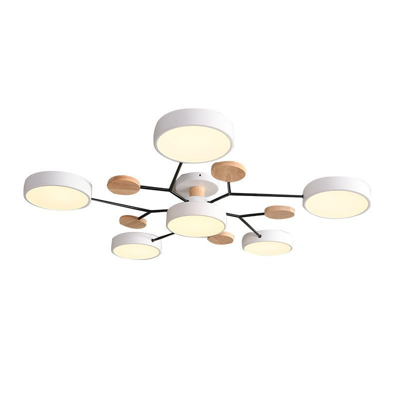Scandinavian LED Flush Mount Ceiling Light, 35 in Dimmable Wood & Iron Fixture for Bedroom, Living Room, Kitchen, Dining Room, Hallway | Lonoma