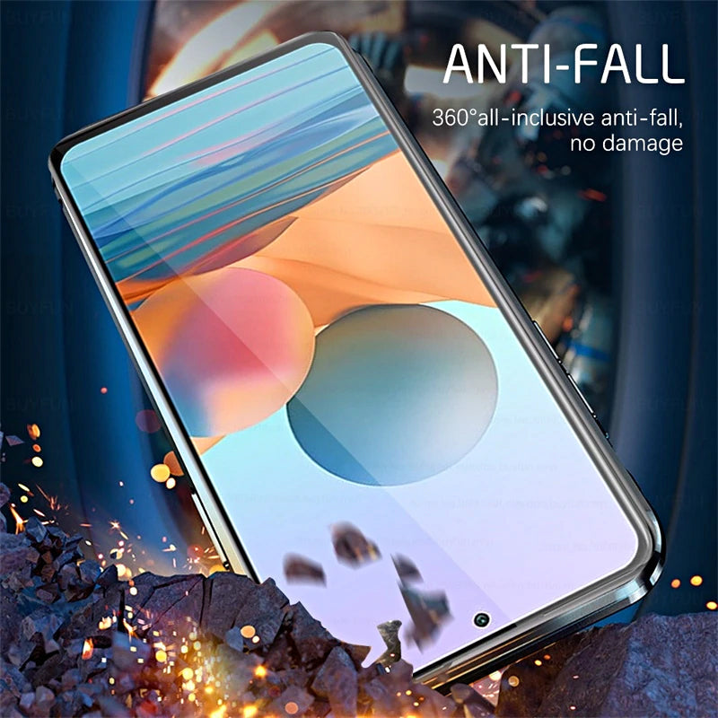 Magnetic Tempered Glass Phone Case, Double-Sided Clear Metal Bumper Cover with Self-Locking Closure for Wireless Charging, Drop Protection | Lonoma
