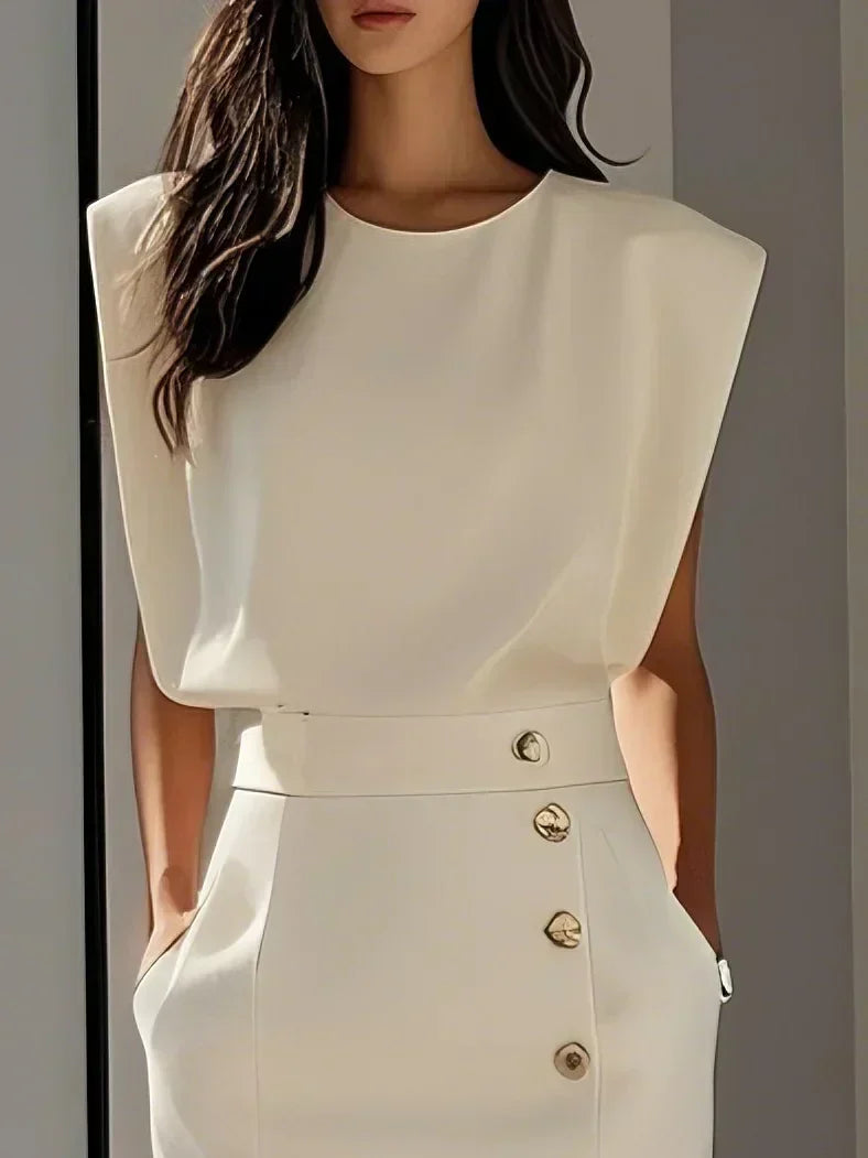 Women's Button-Detail Sleeveless Midi Dress in Beige, Black, Blue | Koossa