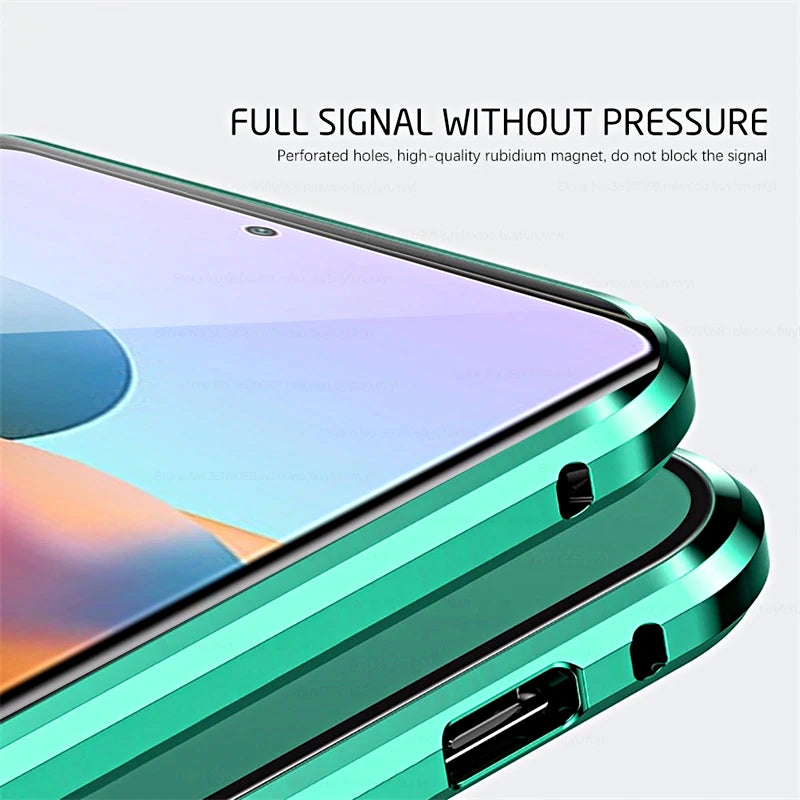 Magnetic Tempered Glass Phone Case, Double-Sided Clear Metal Bumper Cover with Self-Locking Closure for Wireless Charging, Drop Protection | Lonoma