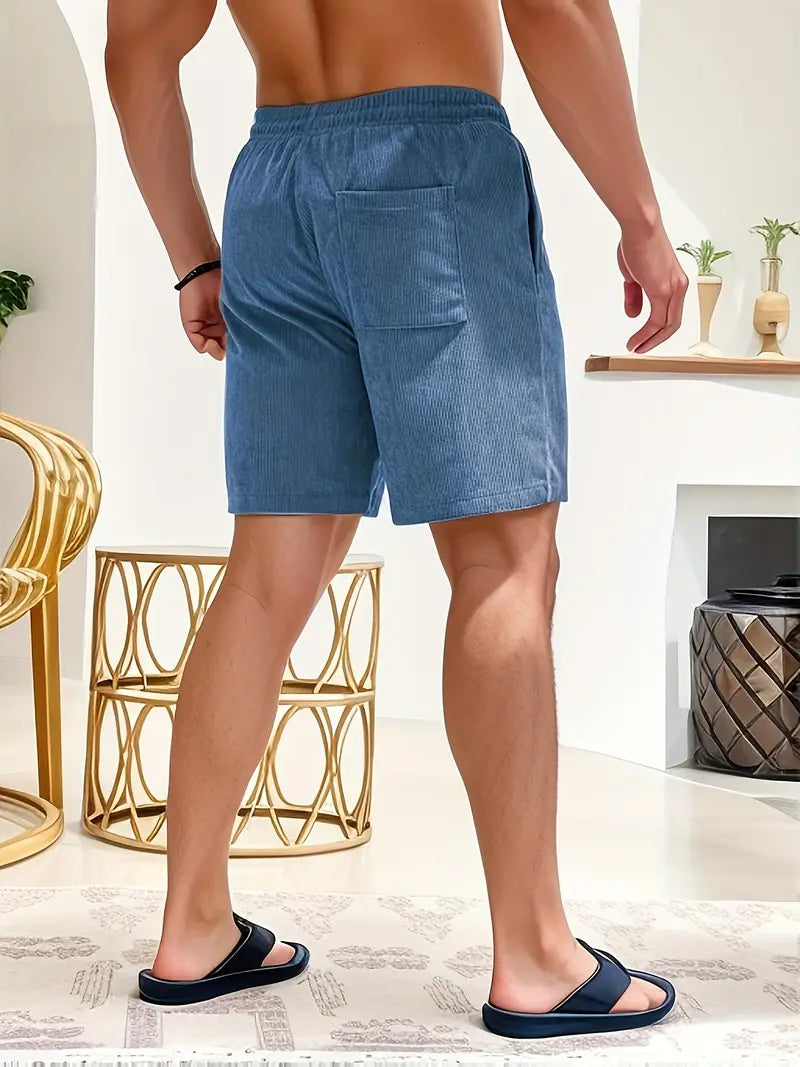 Men's Brown Corduroy Summer Shorts — Elasticated Waist Casual Shorts for Weekend & Holiday Wear | Koossa