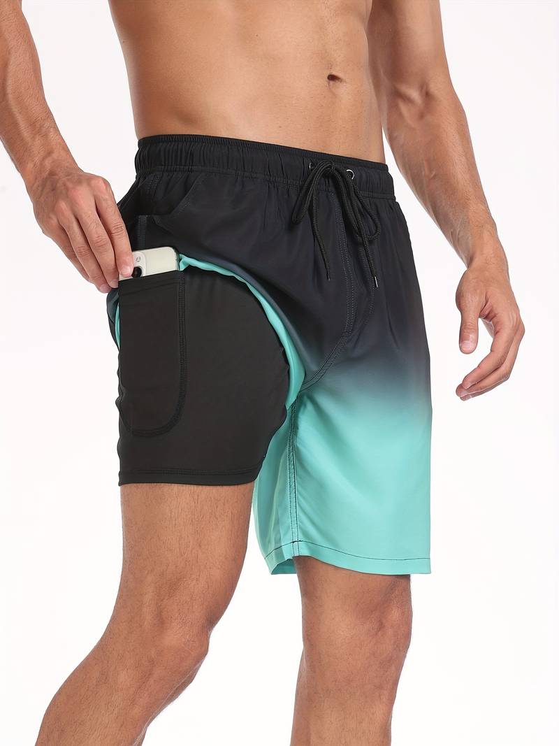 Men's Quick-Dry Swim Shorts in Lightweight Fabric | Relaxed Fit Mid-Thigh Beach Trunks with Elasticated Drawstring Waist and Side Pockets for Holiday Swimming Pool Summer | Koossa