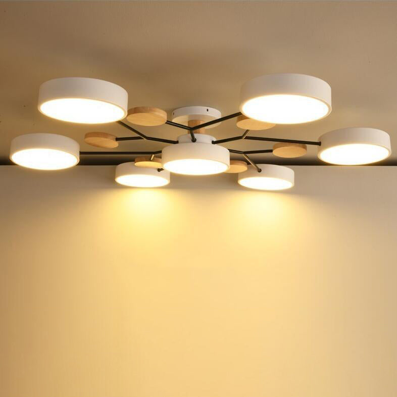 Scandinavian LED Flush Mount Ceiling Light, 35 in Dimmable Wood & Iron Fixture for Bedroom, Living Room, Kitchen, Dining Room, Hallway | Lonoma