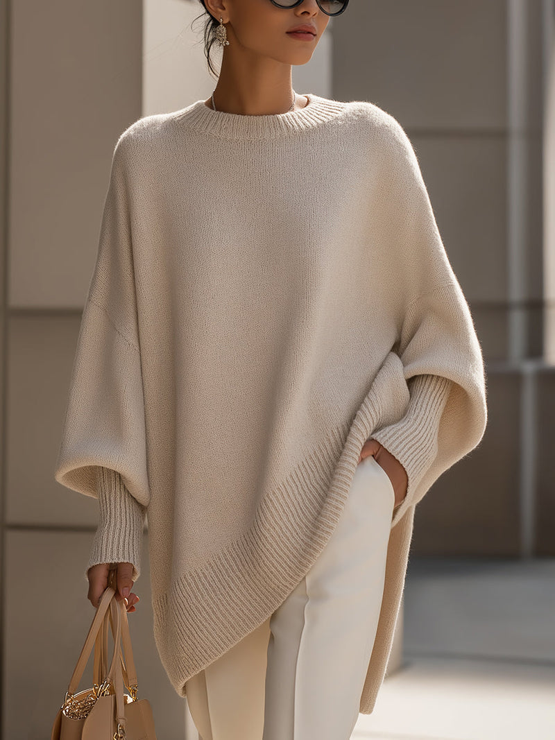Women's Oversized Round Neck Knitted Jumper — Relaxed Fit Pullover for Everyday Elegance & Casual Autumn Layering | Koossa