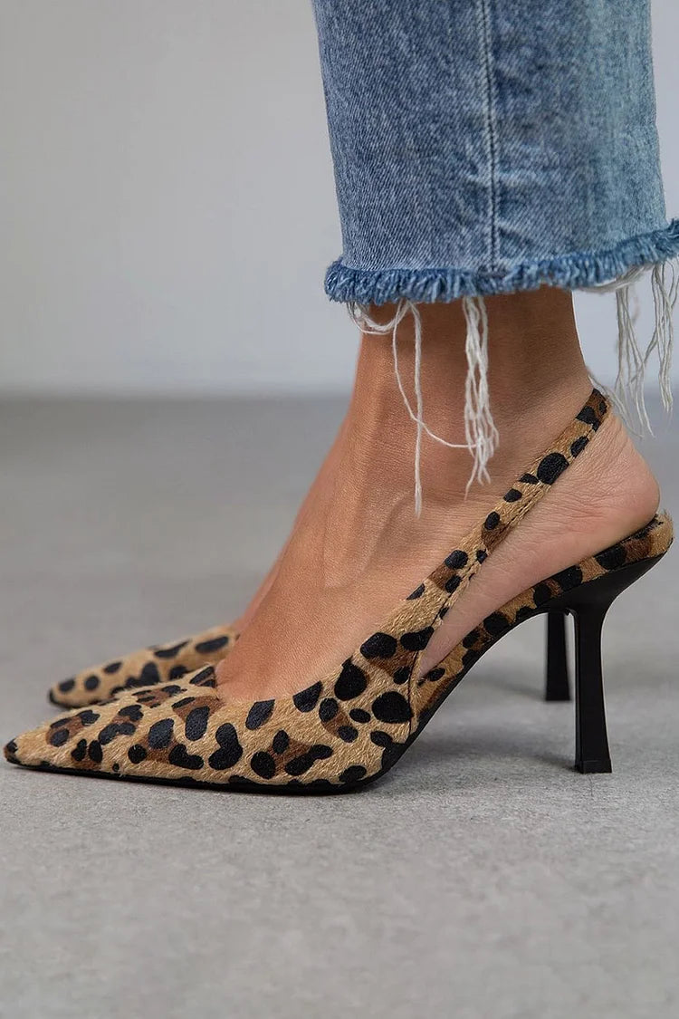 Women's Leopard Print Slingback Heels – Pointed Toe Stiletto Court Shoes for Confident Elegance | Koossa