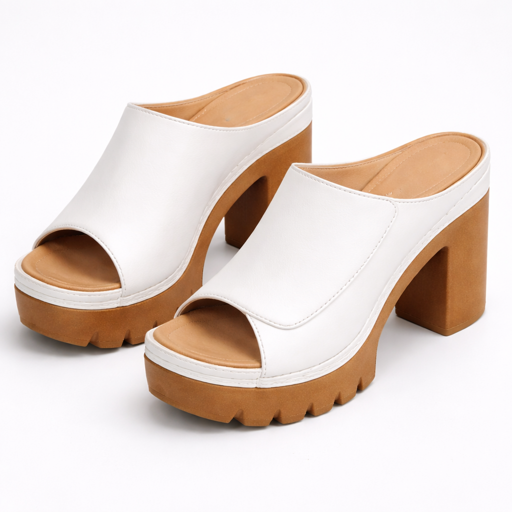 Women's Platform Heels with Ankle Strap and Cushioned Sole in Brown, Black, Beige, White & Red – Elegant Occasion Footwear with Stable Block Heel for Confident All-Day Wear | Koossa