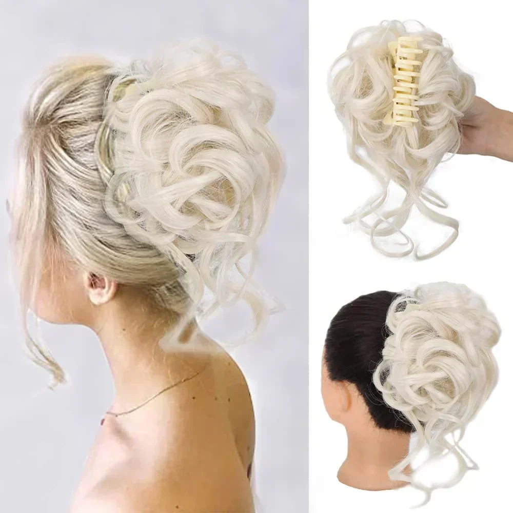 Clip-In Messy Bun Hair Extension, Curly Synthetic Updo Hairpiece for Women, Scrunchie Chignon for Everyday, Weddings & Parties | Lonoma