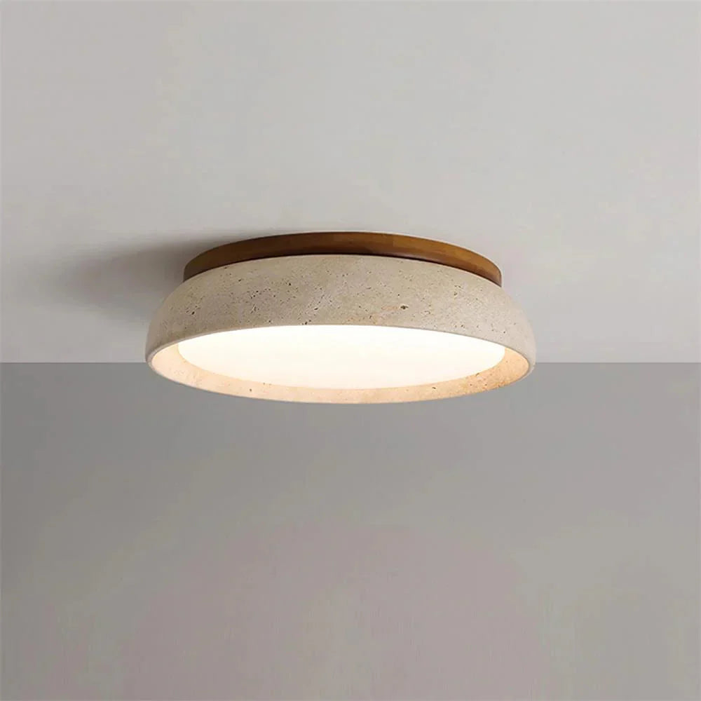 Plafonnier Sculpture Pierre de Travertin Beige Naturel 30 cm 43 cm Lumière Douce Scandinave Ambiance Chaleureuse | Koossa