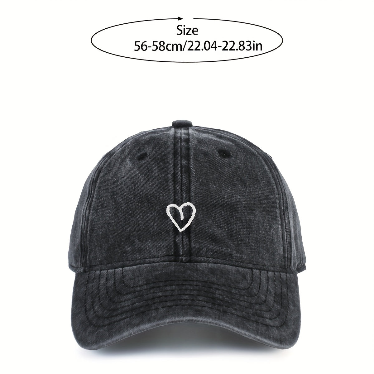 Women's Adjustable Baseball Cap, Washed Cotton Hat with Embroidered Heart, Breathable Summer Sun Hat for Casual Outdoor Wear | Lonoma