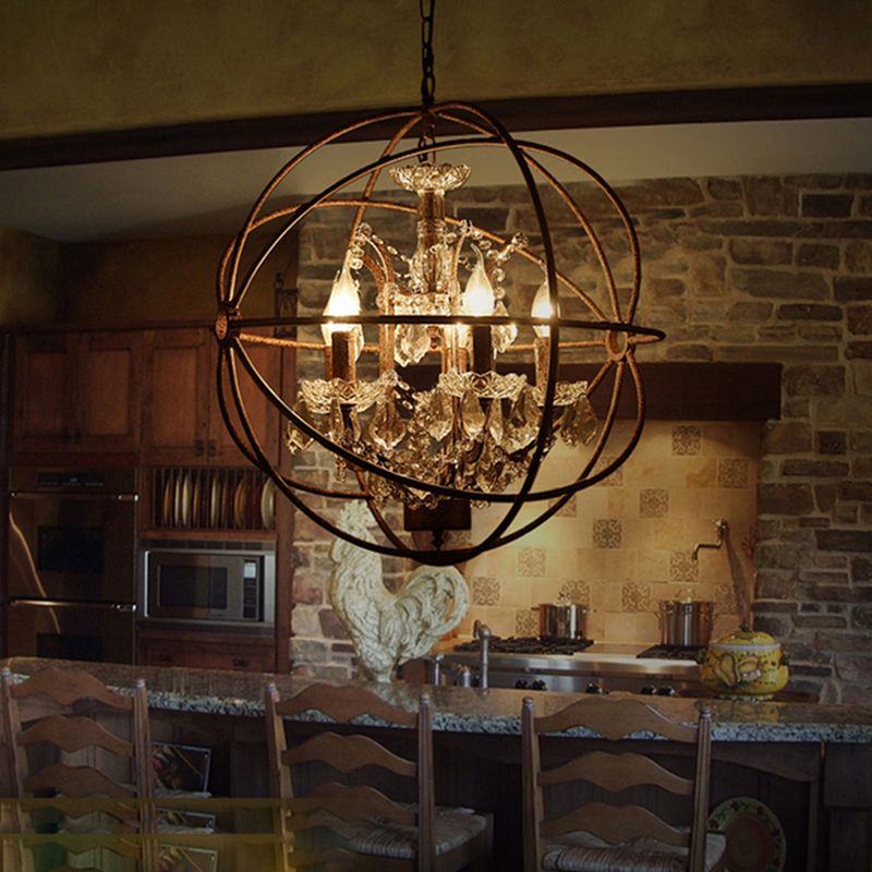 Vintage Metal Candelabra Hanging Fixture with Crystal Accents 4-Light E14 Socket Adjustable Chain Industrial Farmhouse Dining Room Living | Lonoma