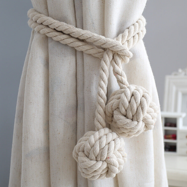 Macramé Curtain Tie Backs with Wooden Stick - Handwoven Cotton Rope Curtain Holders for Boho, Farmhouse & Natural Home Decor | Lonoma