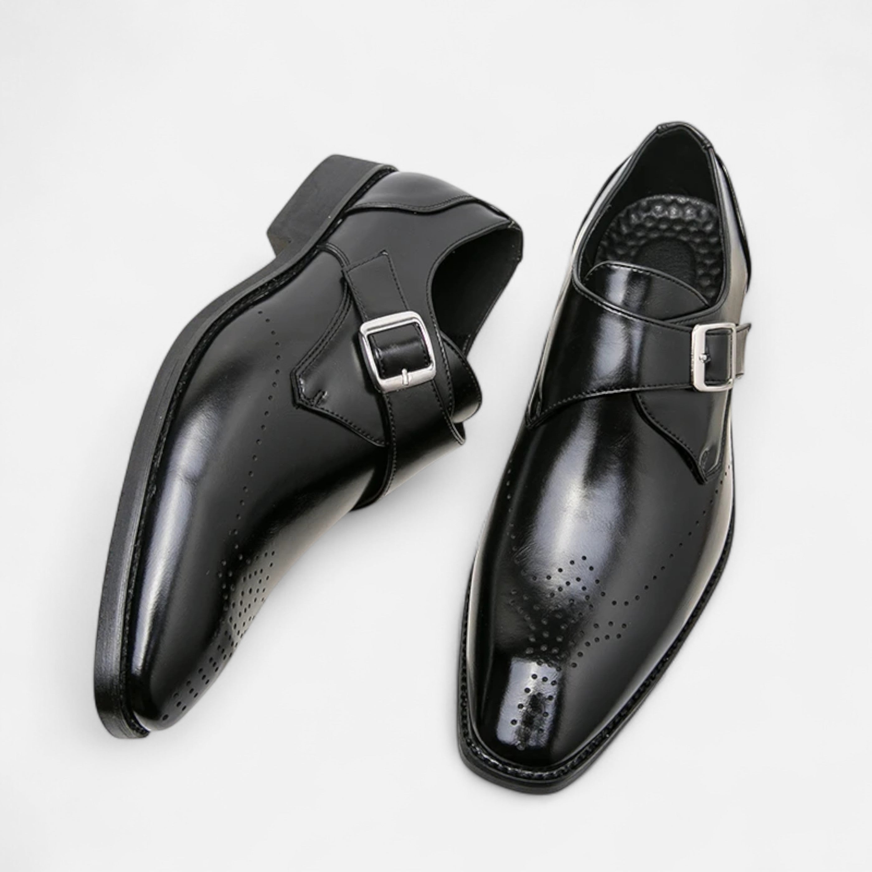 Single Monk Strap Formal Shoes in Black and Brown for Weddings and Business | Classic Buckle Fastening Dress Shoes with Subtle Brogue Detailing | Men's Premium Leather-Look Footwear | Koossa