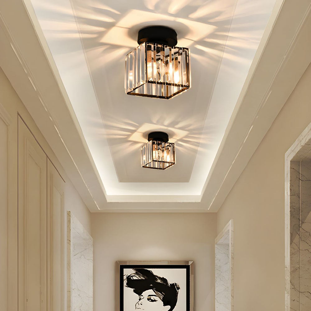 Plafonnier Cristal Élégant E27 Montage Apparent Moderne Noir Or Argenté pour Entrée Salon Chambre Bureau | Koossa