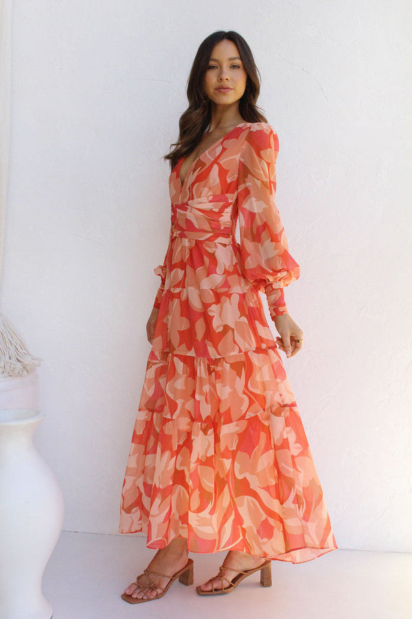 Women's Floral Midi Dress with V-Neckline — Elegant Dress for Garden Parties & Weekend Occasions | Koossa