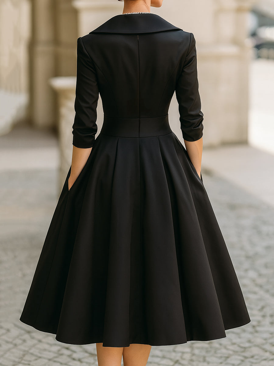 Women's Draped Neckline Midi Dress with A-Line Skirt — Elegant Evening Dress for Weddings & Formal Occasions | Koossa