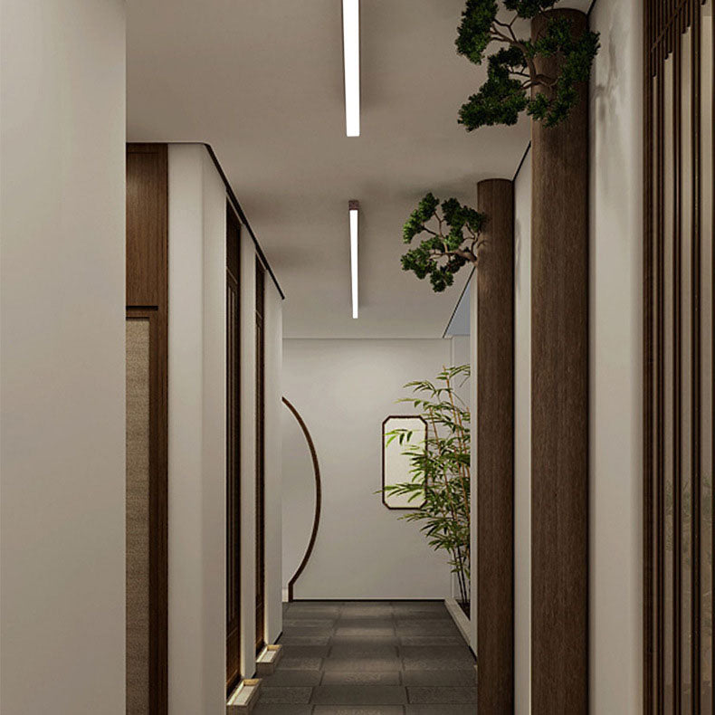Wood Ceiling Light Linear LED Flush Mount 24 × 47 in Aluminum Frame Integrated Strip for Living Room Bedroom Dining Office Japandi | Lonoma