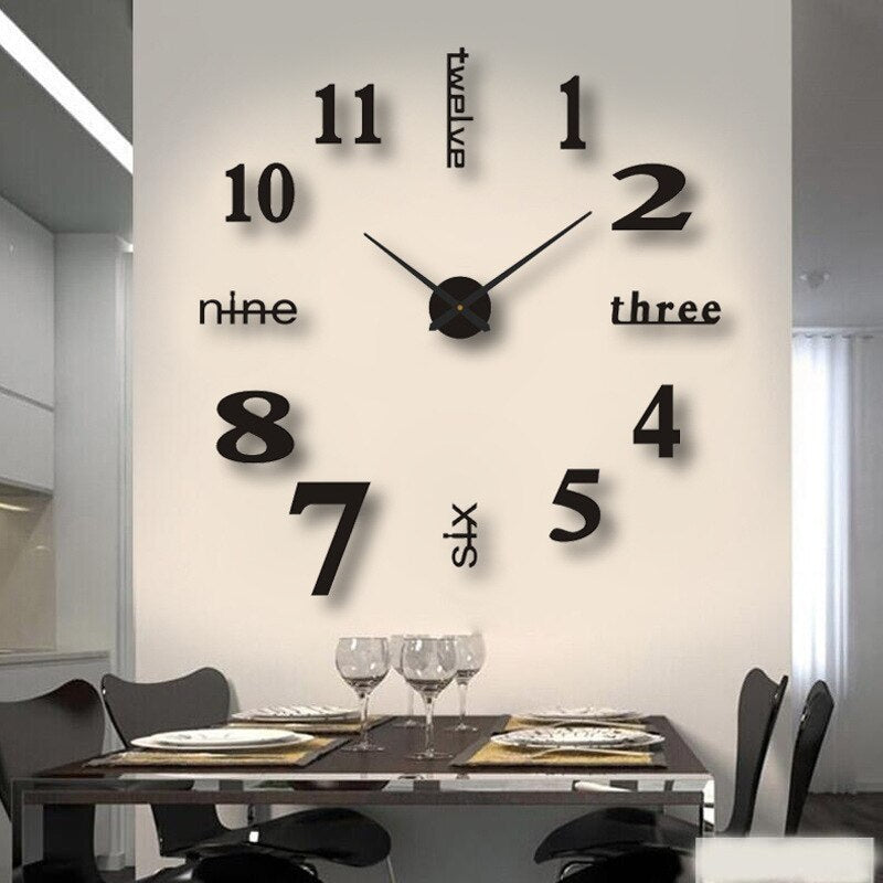 Large DIY 3D Wall Clock, Silent Quartz Non-Ticking Oversized Modern Black Numerals for Living Room, Office & Bedroom Wall Decor | Lonoma