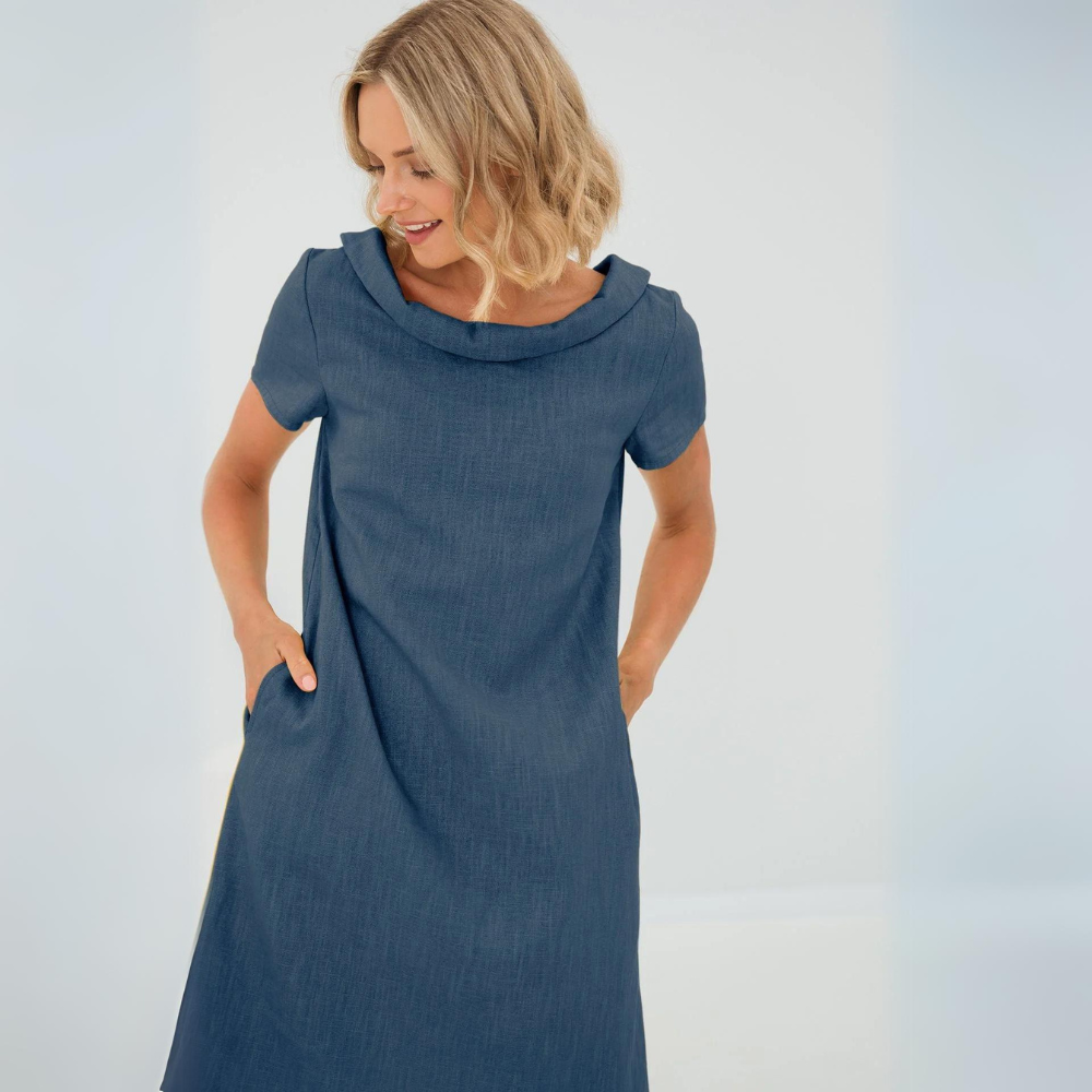Women's Short Sleeve Midi Dress with Pockets — Elegant Summer Dress for Garden Parties & Daywear | Koossa