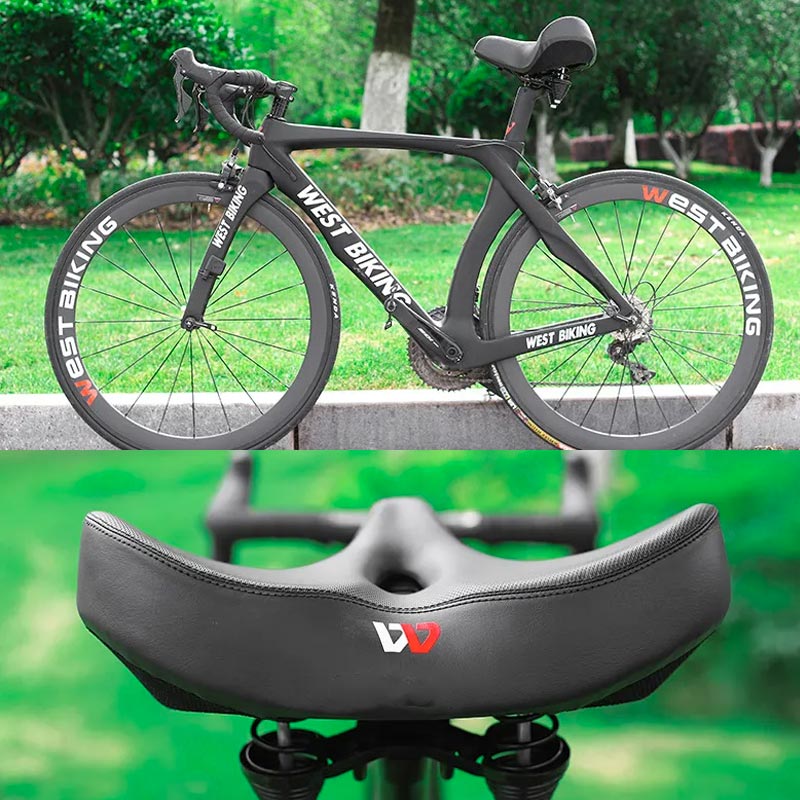 Wide Padded Bike Seat with Ergonomic Cutout, Black Synthetic Leather Bicycle Saddle for Cruiser, Mountain, Hybrid & Road Bikes | Lonoma