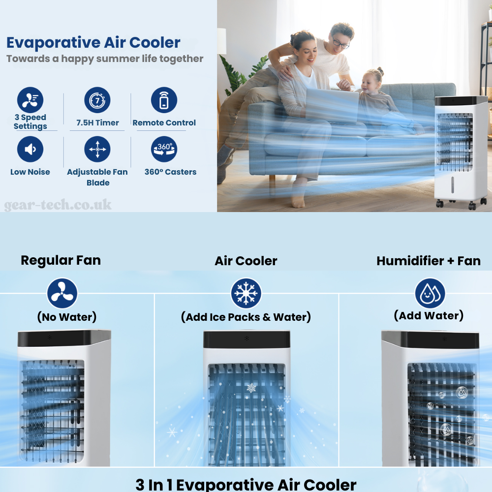 Rafraîchisseur d'Air Portable 3-en-1 avec Fonction Humidification et Ventilation pour Maison et Bureau | Koossa