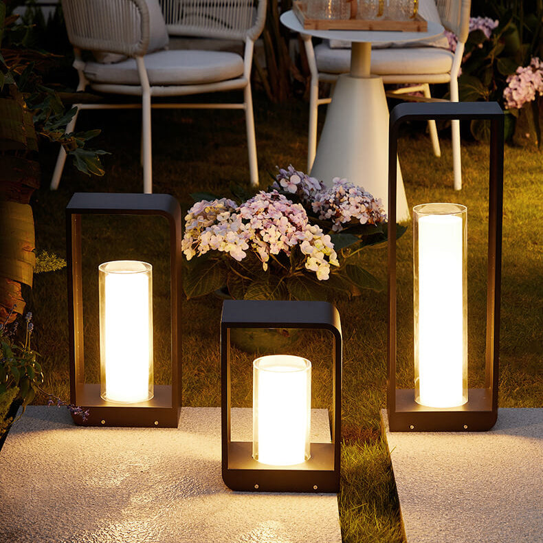 Modern Square LED Outdoor Light, Black Aluminum Garden Lamp, Warm White, Hardwired or Solar for Patio, Fence, Driveway & Yard | Lonoma
