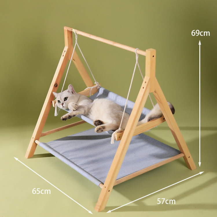 Cat Hammock Swing Solid Wood Double Layer Hanging Bed Elevated Rest Perch Indoor Wall Mount Cat Bed Lounge | Koossa