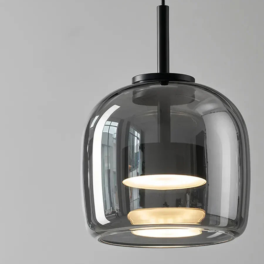 Glass Pendant Light, Adjustable Height Hanging Lamp in Cognac or Smoke Gray for Kitchen Island, Dining Table, Bedroom, Modern Nordic Decor | Lonoma