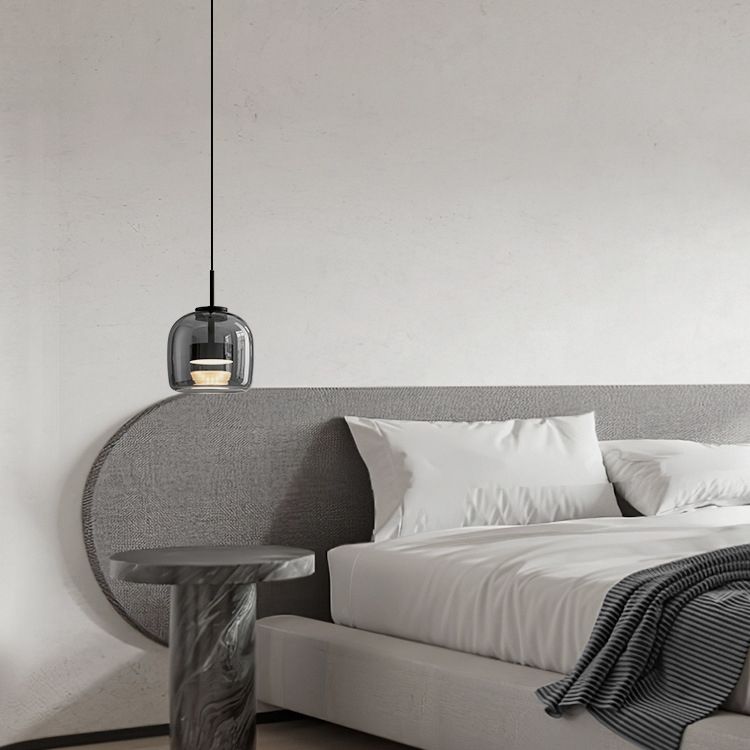 Smoky Gray Glass Pendant Light Single Bulb Adjustable Modern Hanging Fixture for Kitchen Island Dining Room Entryway Bedroom | Lonoma