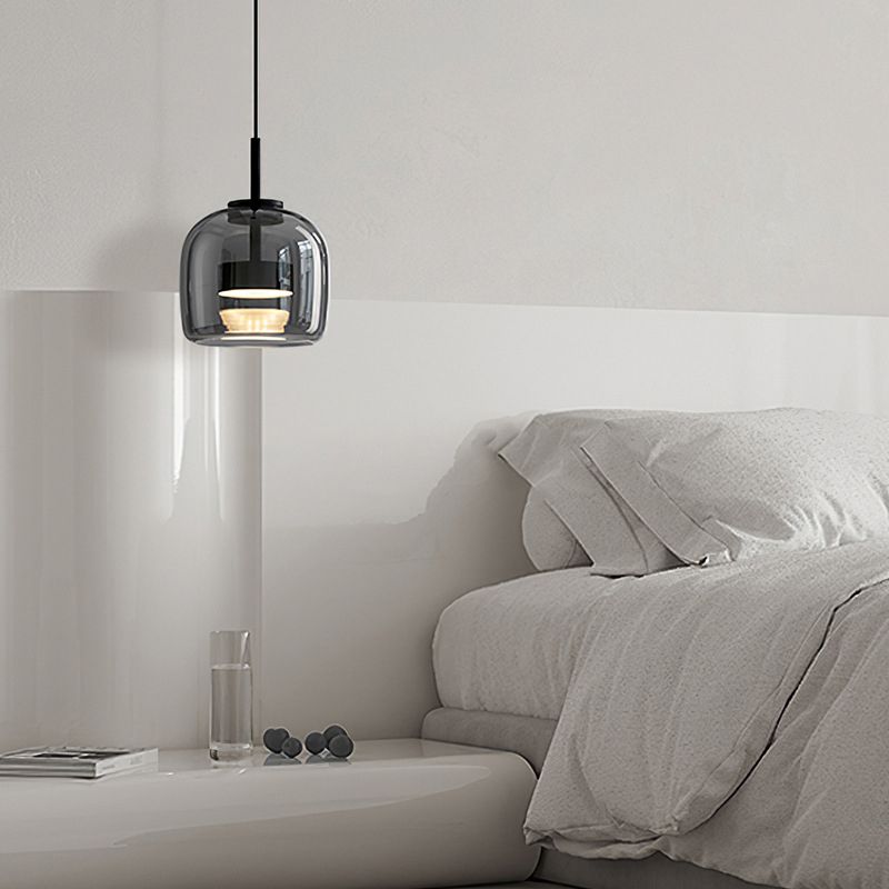 Smoky Gray Glass Pendant Light Single Bulb Adjustable Modern Hanging Fixture for Kitchen Island Dining Room Entryway Bedroom | Lonoma