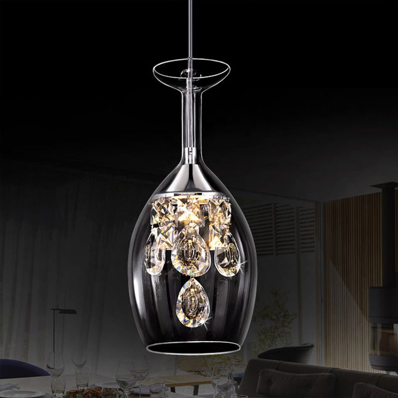 Clear Crystal Pendant Light, Wine Glass Shape Hanging Ceiling Lamp with Adjustable Cord for Dining Room, Kitchen Island & Bedroom | Lonoma
