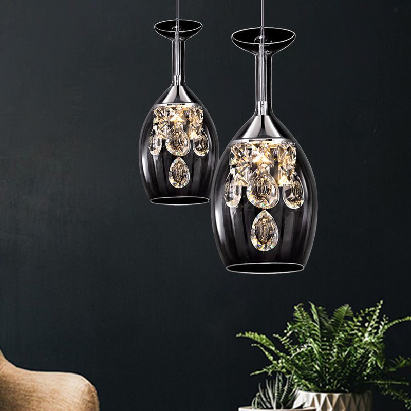 Clear Crystal Pendant Light, Wine Glass Shape Hanging Ceiling Lamp with Adjustable Cord for Dining Room, Kitchen Island & Bedroom | Lonoma
