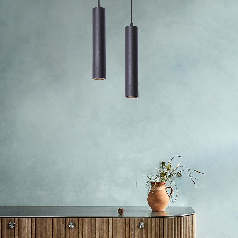 Linear Cylinder Pendant Light Black Metal 12 or 16 Inch Hardwired Adjustable Height Modern Hanging Fixture Dining Room Kitchen Island Bar | Lonoma