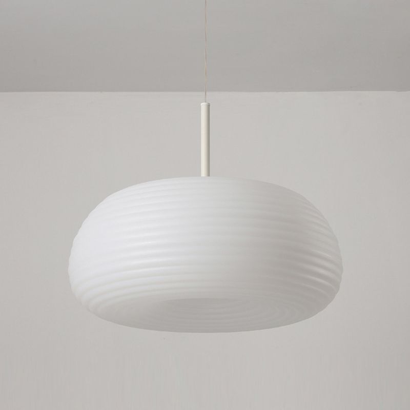 White Acrylic Drum Pendant Light with Dimmable LED, Adjustable Height Hanging Ceiling Fixture for Dining Room Kitchen Bedroom | Lonoma