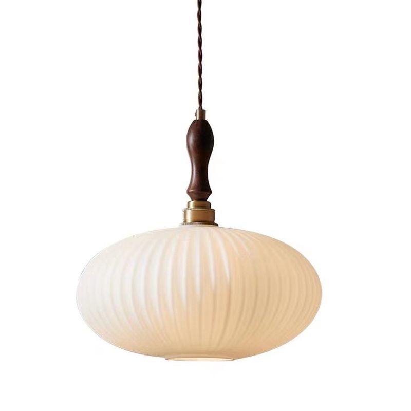 Suspension Cloche Verre Blanc Laiteux et Bois de Noyer 25 cm Éclairage Doux Salle à Manger Cuisine Salon | Koossa