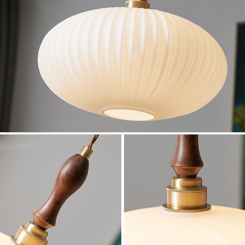 Suspension Cloche Verre Blanc Laiteux et Bois de Noyer 25 cm Éclairage Doux Salle à Manger Cuisine Salon | Koossa