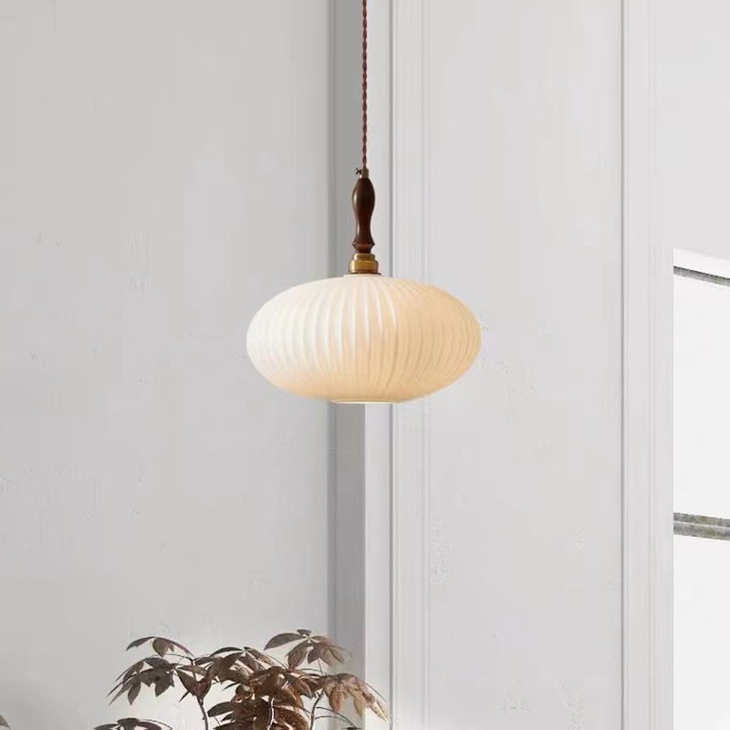 Suspension Cloche Verre Blanc Laiteux et Bois de Noyer 25 cm Éclairage Doux Salle à Manger Cuisine Salon | Koossa