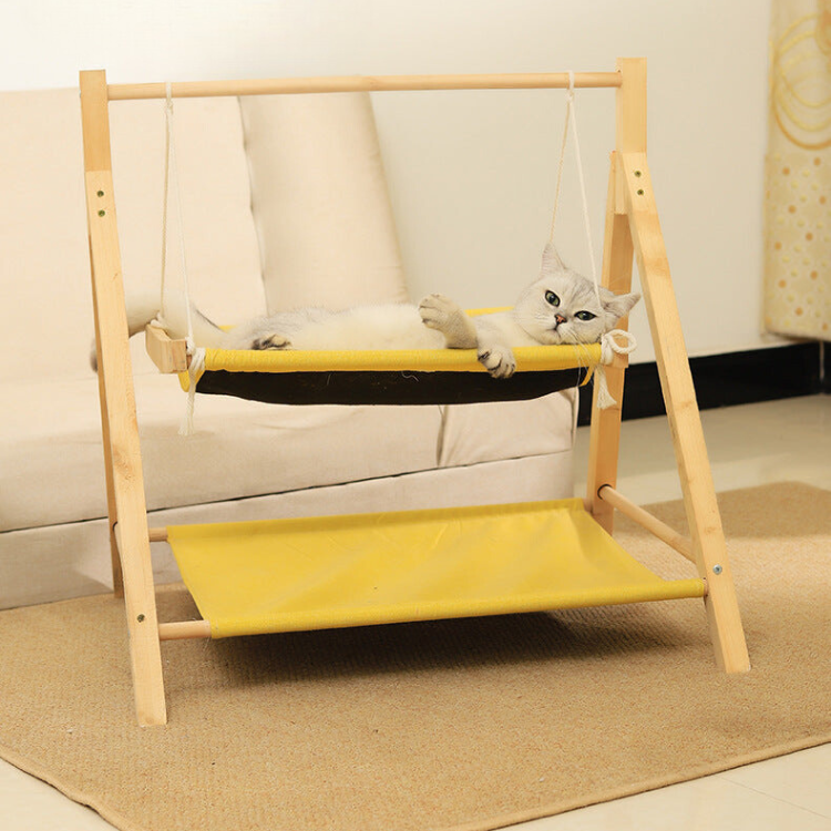 Cat Hammock Swing Solid Wood Double Layer Hanging Bed Elevated Rest Perch Indoor Wall Mount Cat Bed Lounge | Koossa