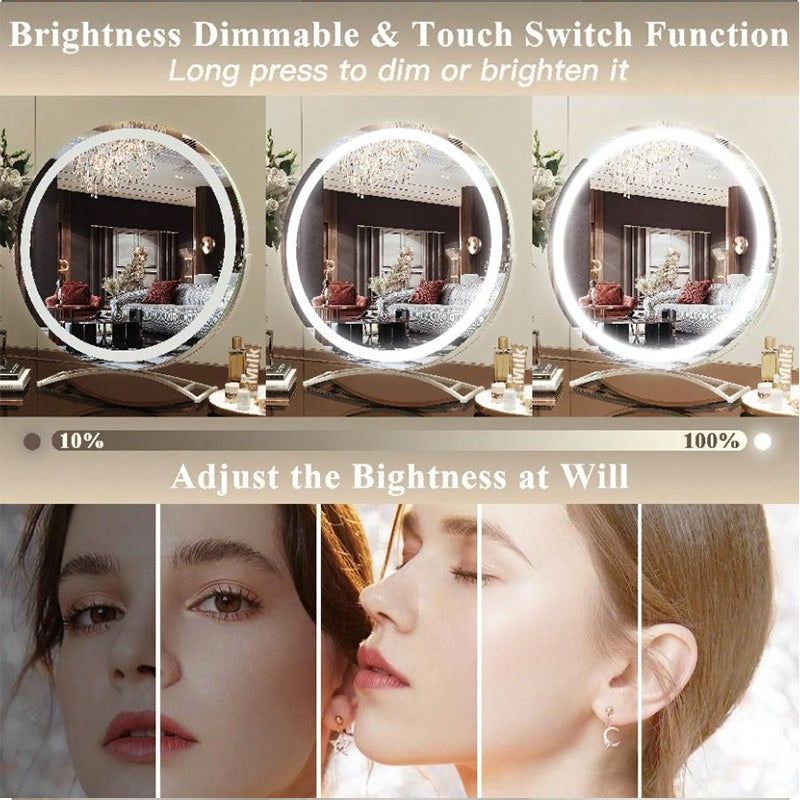 Miroir lumineux LED 40 cm rechargeable 3 modes pivotant 360° dimable beauté maquillage tactile mémoire | Koossa