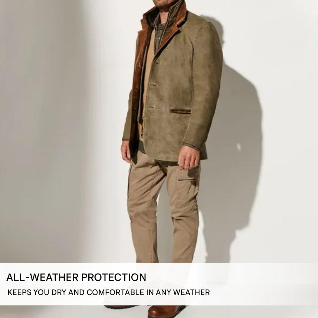 Men's Suede Blazer Jacket Two-Button Sport Coat with Leather Trim Details for Fall | Lonoma