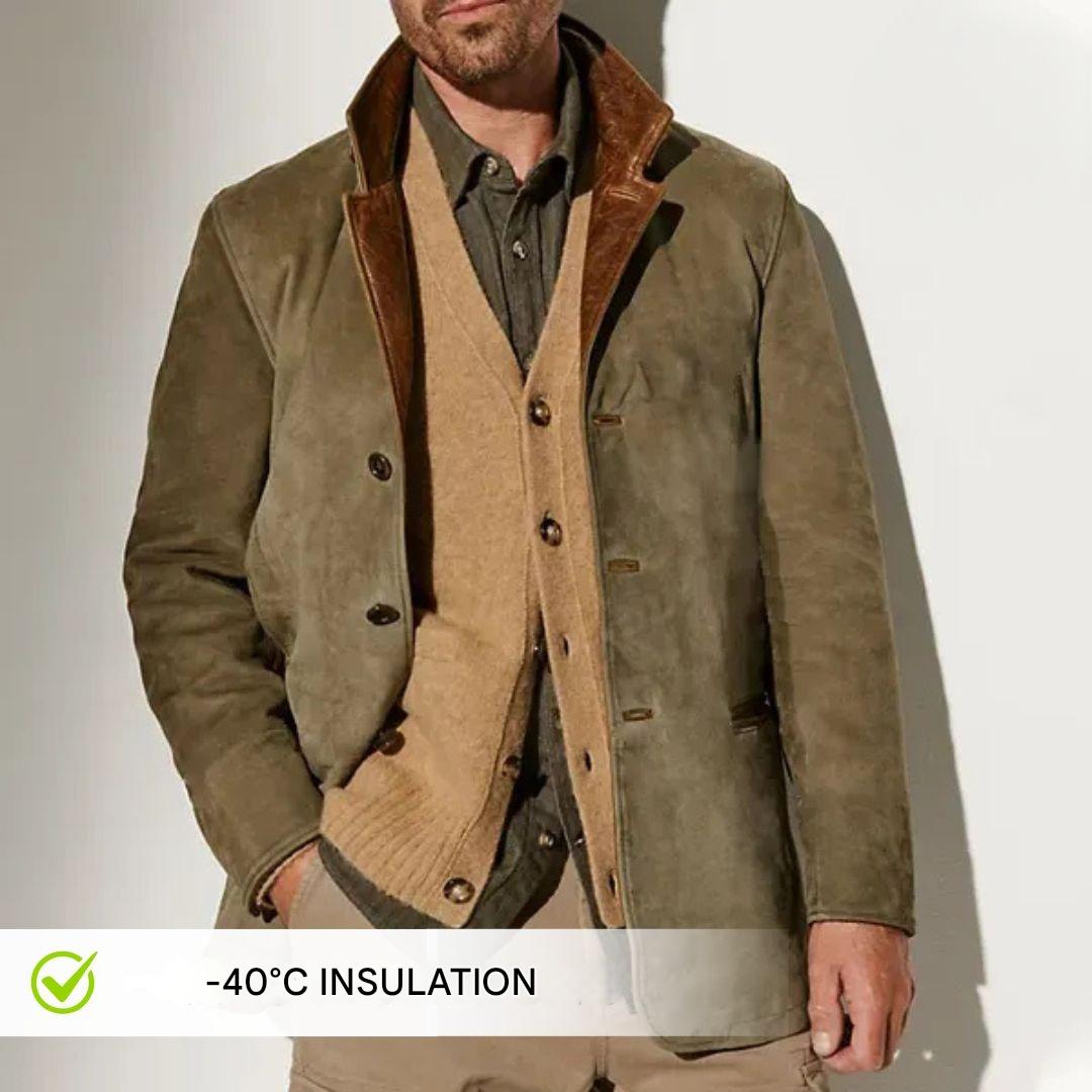 Men's Suede Blazer Jacket Two-Button Sport Coat with Leather Trim Details for Fall | Lonoma