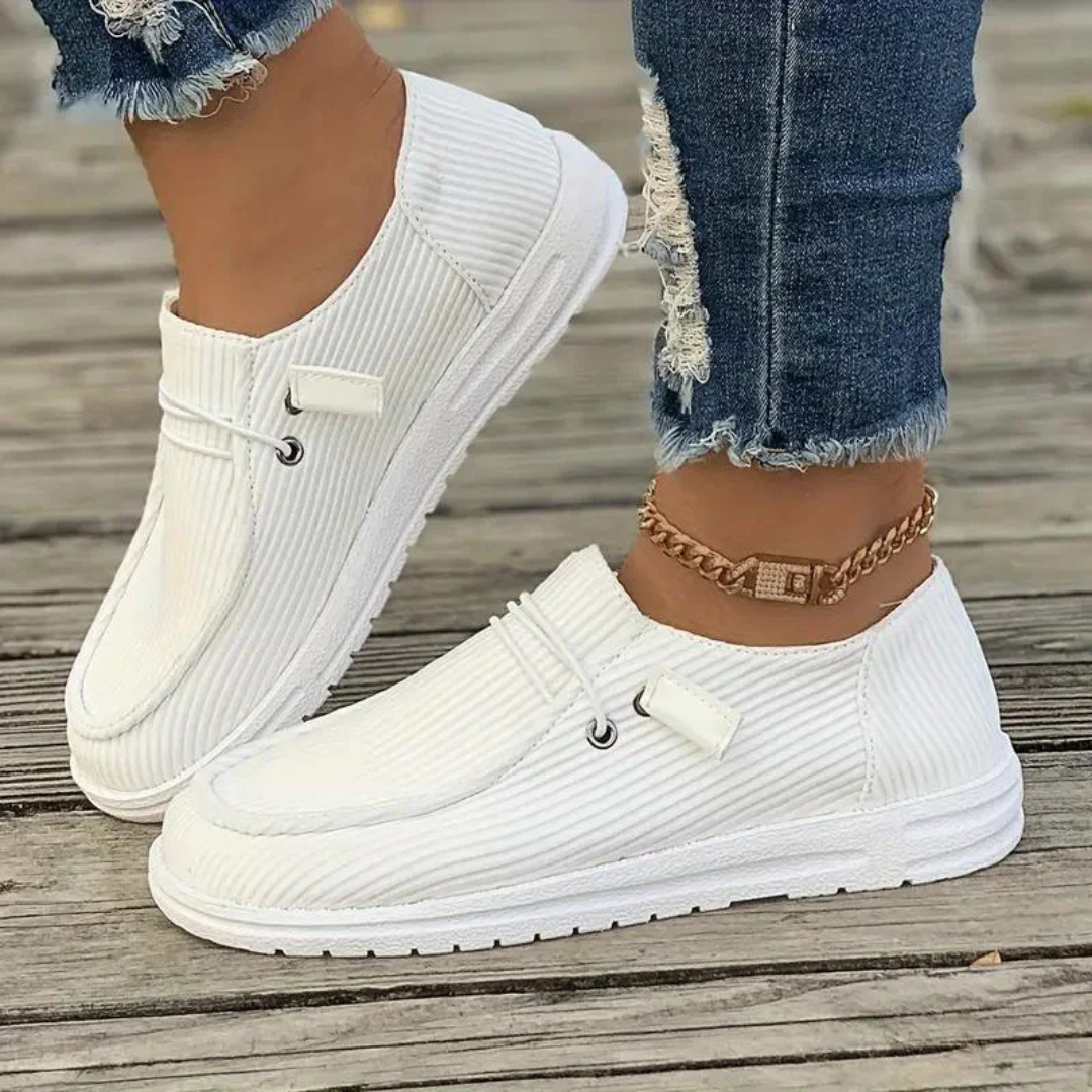 Women's Slip-On Loafers with Cushioned Insole | Lightweight Casual Everyday Comfort Shoes for Walking Travel Errands | Breathable Textured Upper Flexible White Sole | Koossa