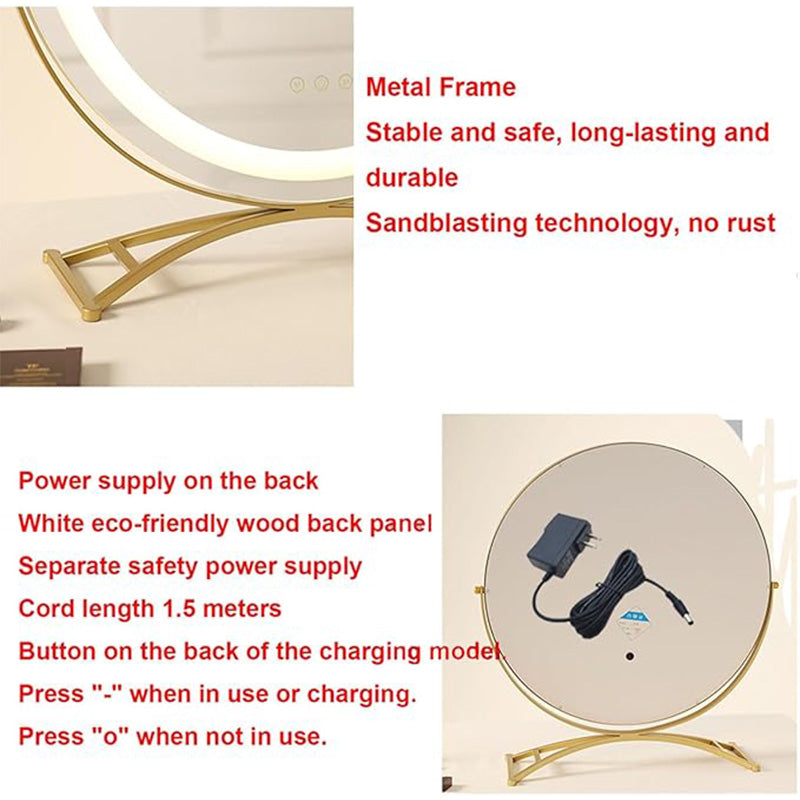 Miroir lumineux LED 40 cm rechargeable 3 modes pivotant 360° dimable beauté maquillage tactile mémoire | Koossa